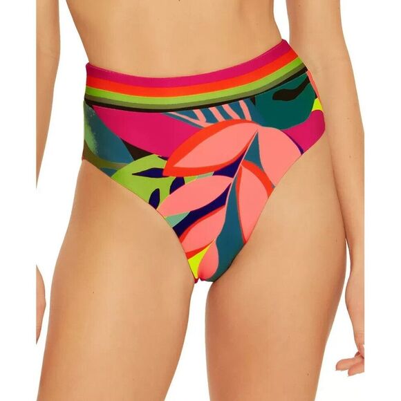 Trina Turk Rainforest Swim Bottom Women's 12 Multicolor Banded High-Waist ERK226 - Picture 1 of 8